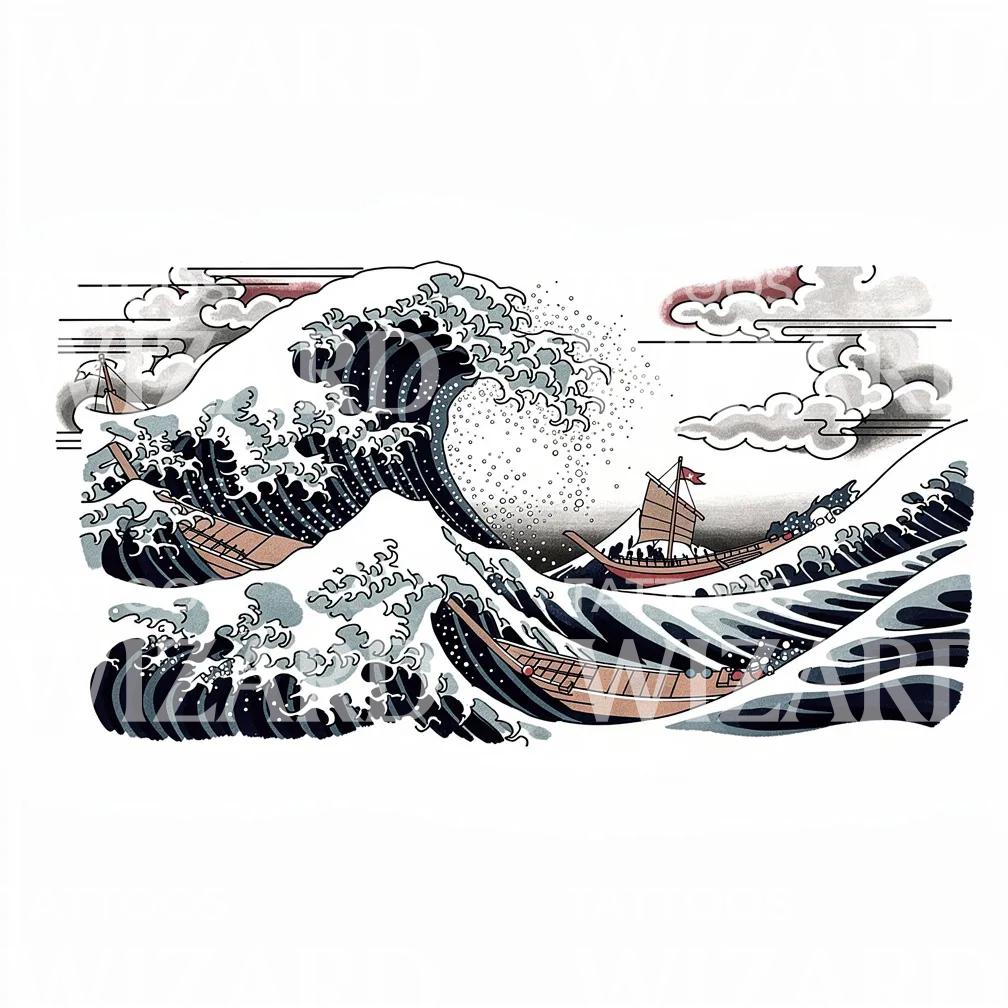 Ukiyoe Ocean Wave Tattoo Design