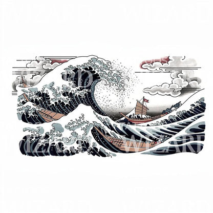Ukiyoe Ocean Wave Tattoo Design