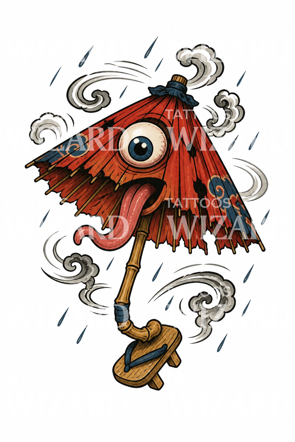 Ilustrace tetování ducha Umbrella Yokai