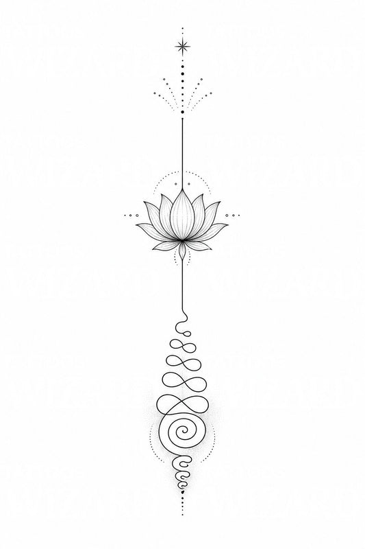 Unalome lotus fine line dövme tasarımı