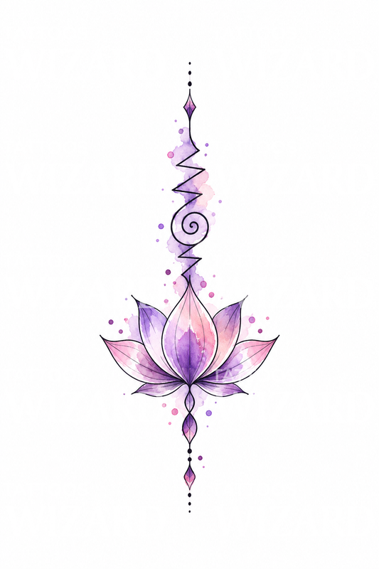 Unalome Lotus Violet Watercolor Tattoo