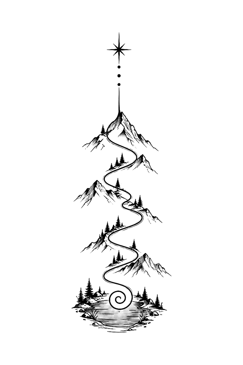 Desain Tato Sketsa Jalur Gunung Unalome