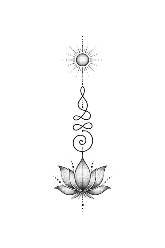 Tattoo unalome dotwork dal loto al sole