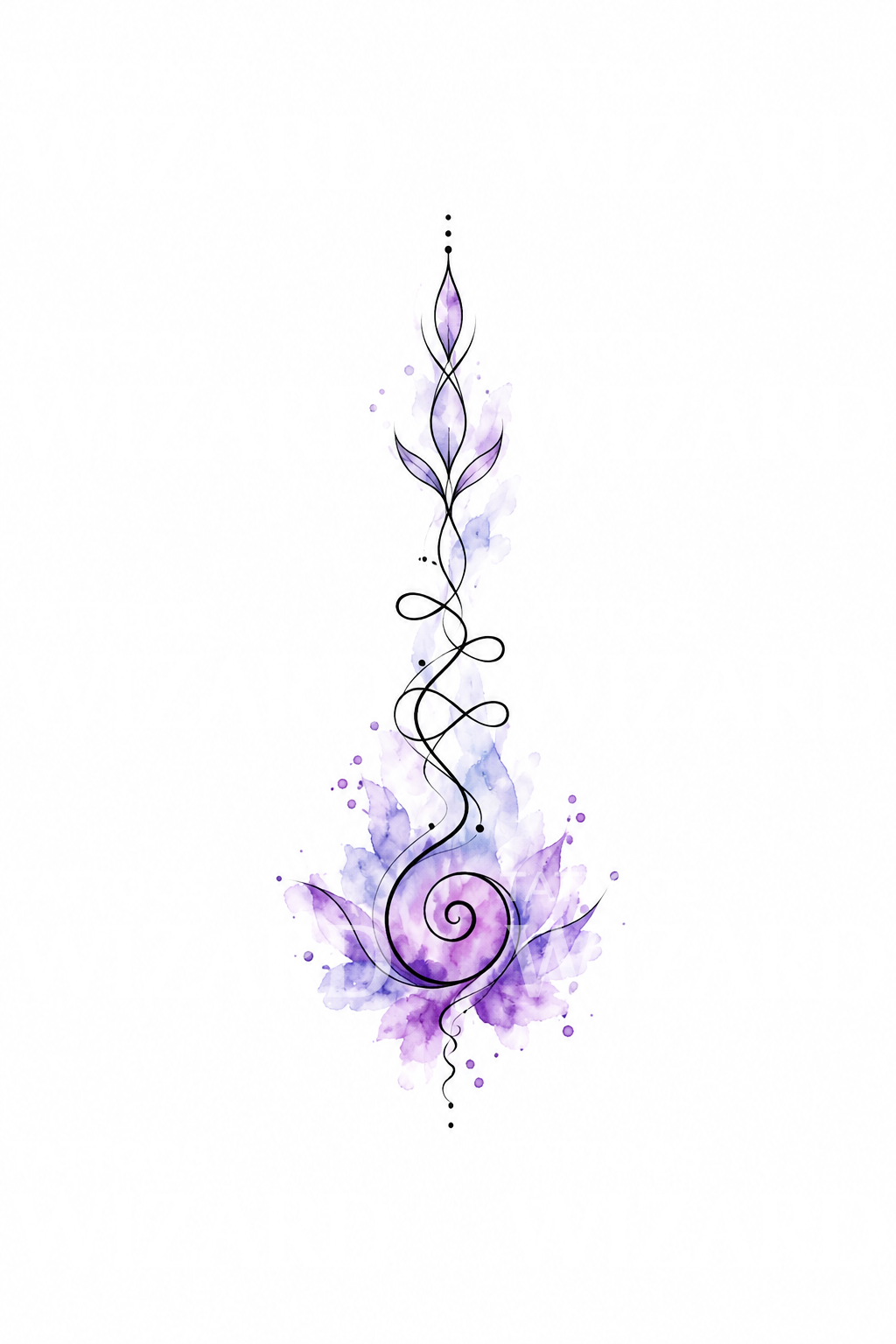 Unalome Violet Lotus Watercolor Tattoo Idea