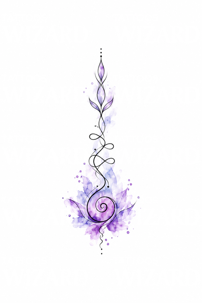 Unalome Violet Lotus Watercolor Tattoo Idea