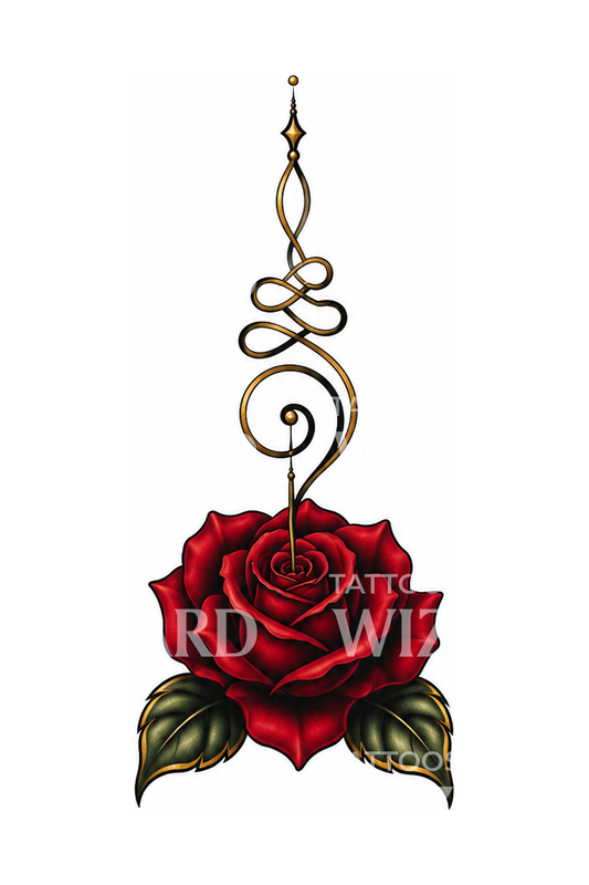 Idea de tatuaje de unalome con rosa roja