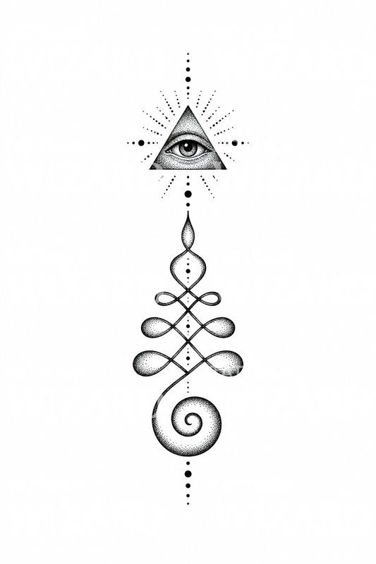 Unalome with Third Eye Stipple Tattoo Idea