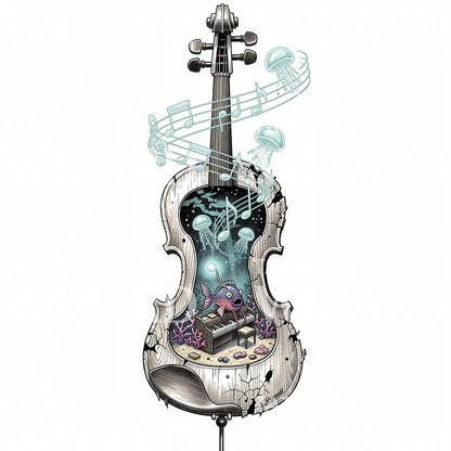Underwater Violin Symphony Tattoo Design