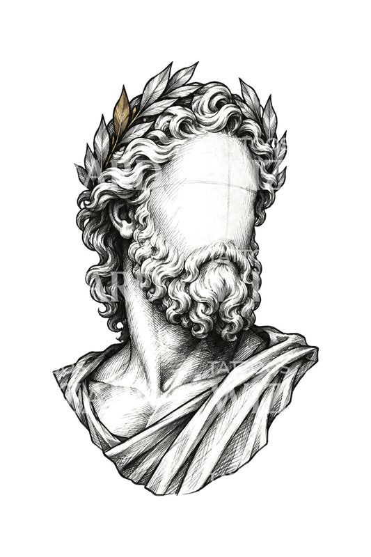 未完成无脸宙斯素描纹身创意