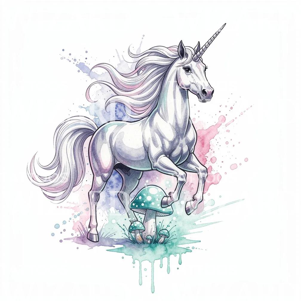 Unicorn Mushroom Tattoo Illustration