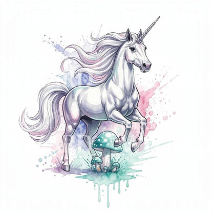 Unicorn Mushroom Tattoo Illustration