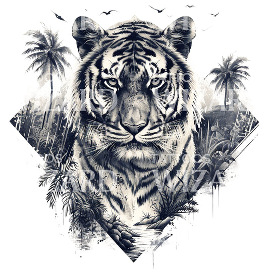 Conception de tatouage de portrait de tigre déchaîné