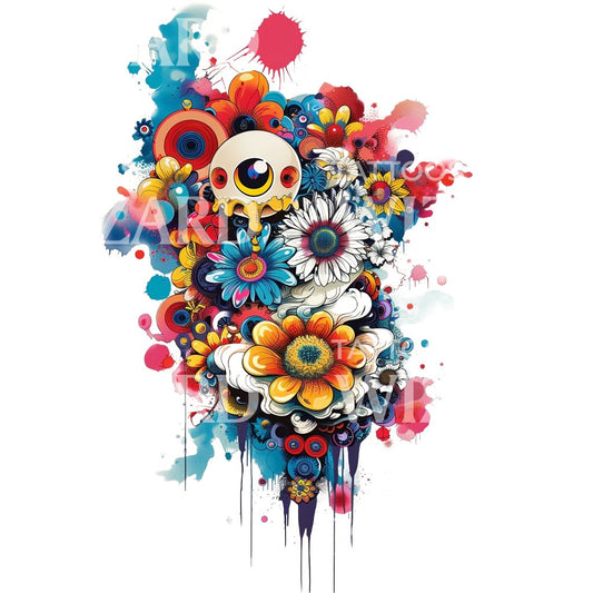 Fleurs troublantes inspirées par la conception de tatouage de Takashi Murakami
