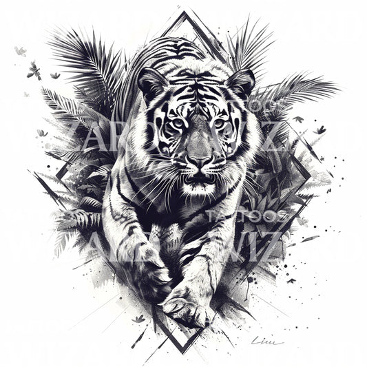 Conception de tatouage noir et gris de tigre indompté