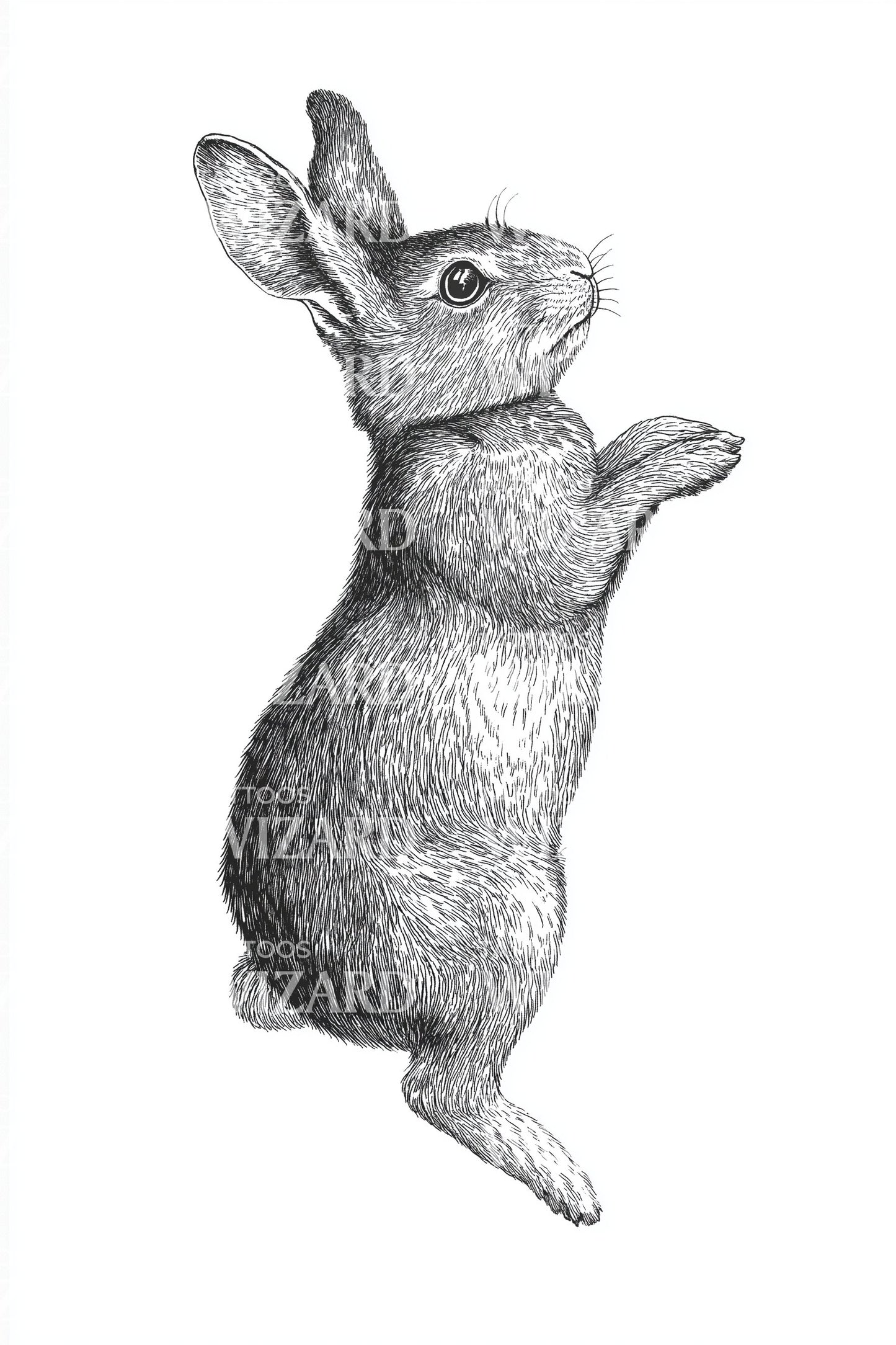 Upright Bunny Illustration Tattoo Design