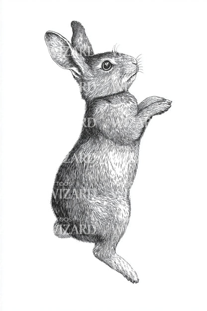 Upright Bunny Illustration Tattoo Design