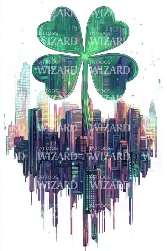 Urban Clover Skyline Tattoo Illustration