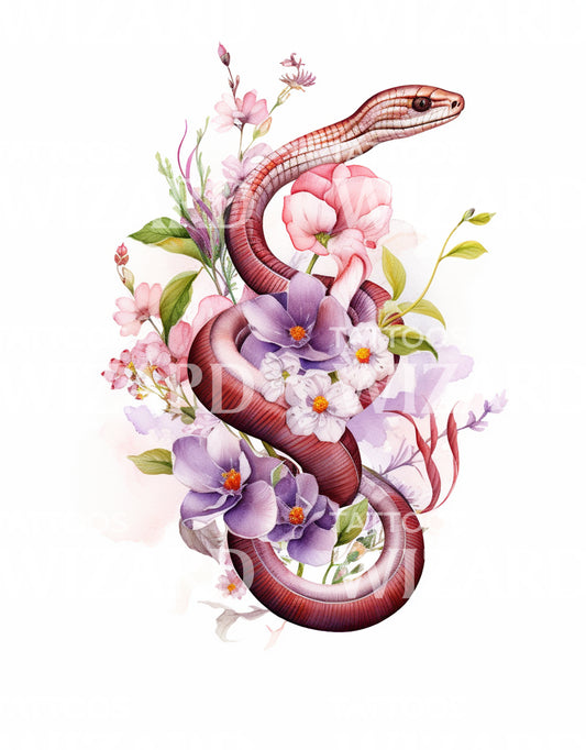 Conception de tatouage de serpent avec des fleurs