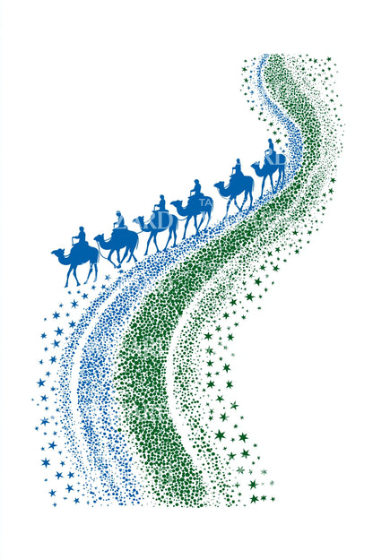 Ilustración de tatuaje de la caravana de la Ruta de la Seda uzbeka