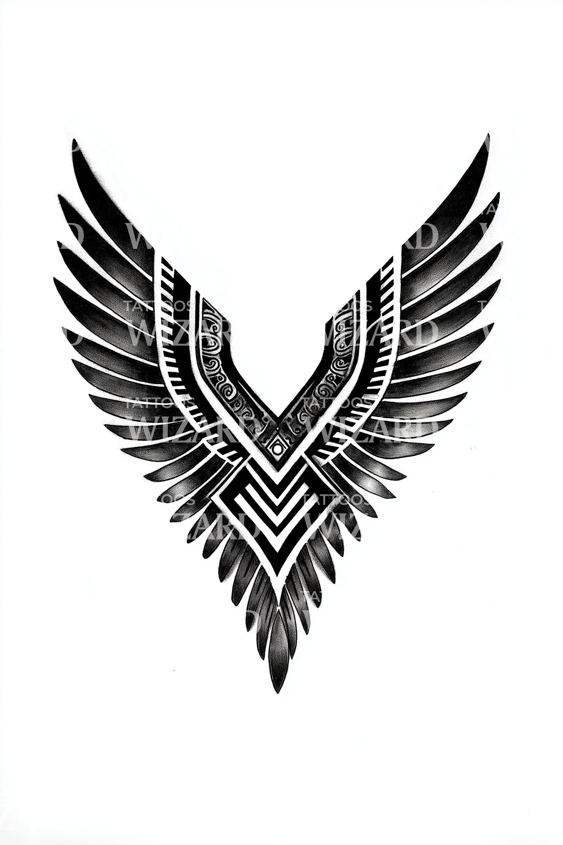 V Shaped Angular Wing Emblem Tattoo Idea – Tattoos Wizard Designs