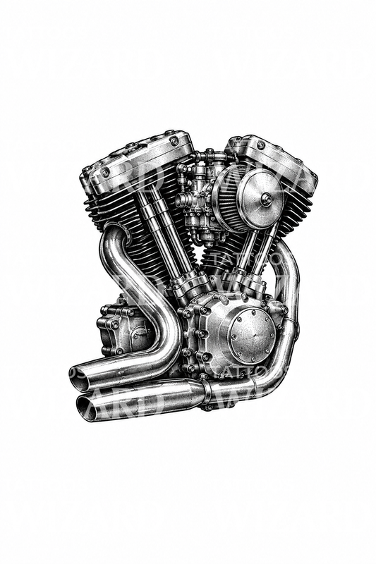 Στιγμωτό σχέδιο τατουάζ κινητήρα V-Twin