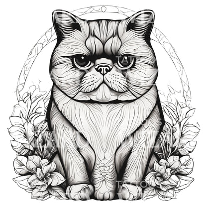 American Shorthair Cat with Patterns Tattoo Design