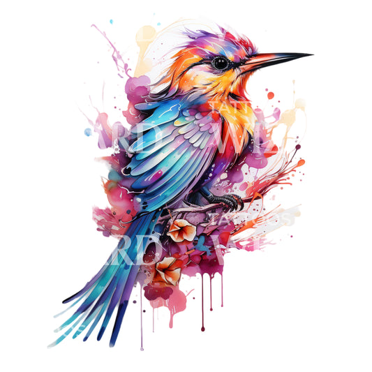 Conception de tatouage d'oiseau martin-pêcheur aquarelle