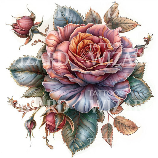 Whimsical Rose Neotraditional Tattoo Design