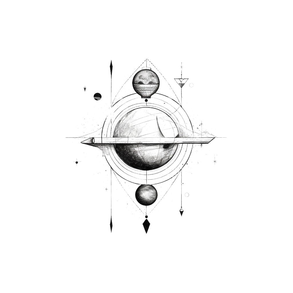 Astronomie-Komposition Dotwork Tattoo Design