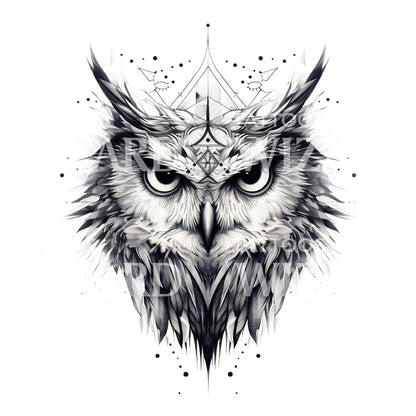 Black and Grey Owl Tattoo Design