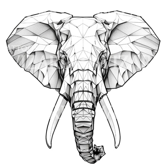 Conception de tatouage de tête d'éléphant géométrique ombragée