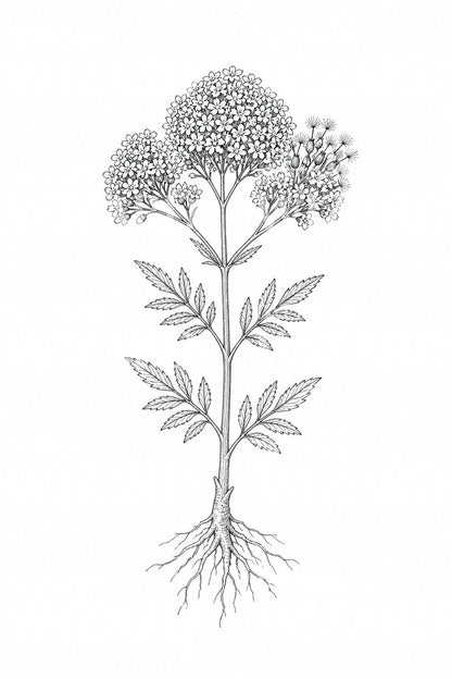 Illustrazione per tatuaggio di valeriana con radici