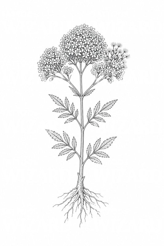Illustrazione per tatuaggio di valeriana con radici