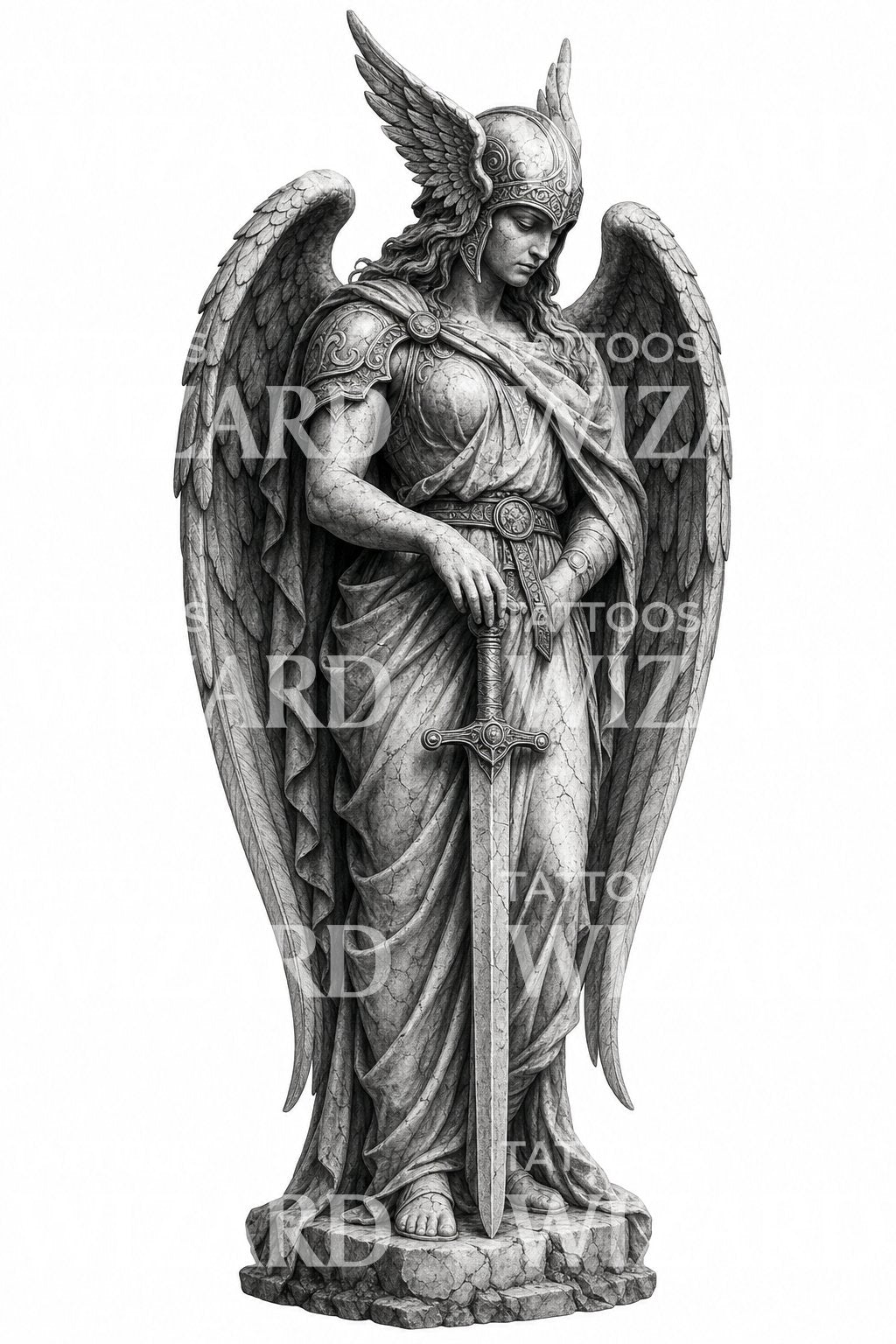 Valkyrie Guardian Statue Tattoo Design