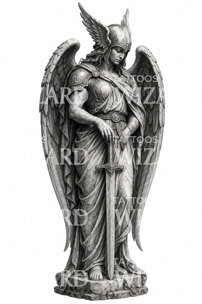 Valkyrie Guardian Statue Tattoo Design
