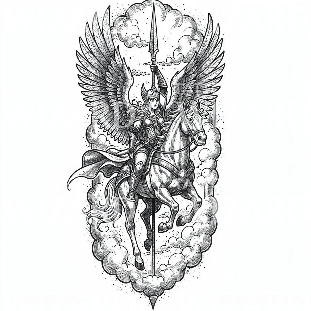 Tattoo-Design Walküre zu Pferd