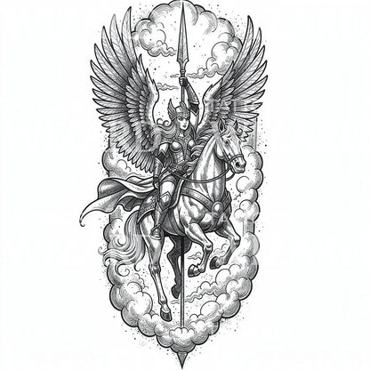 Tattoo-Design Walküre zu Pferd