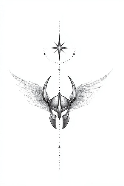 Design tatuaggio elmo alato valchiria