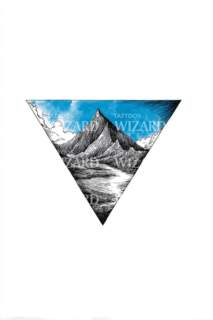 Valley Mountain Scene Tattoo Illustration