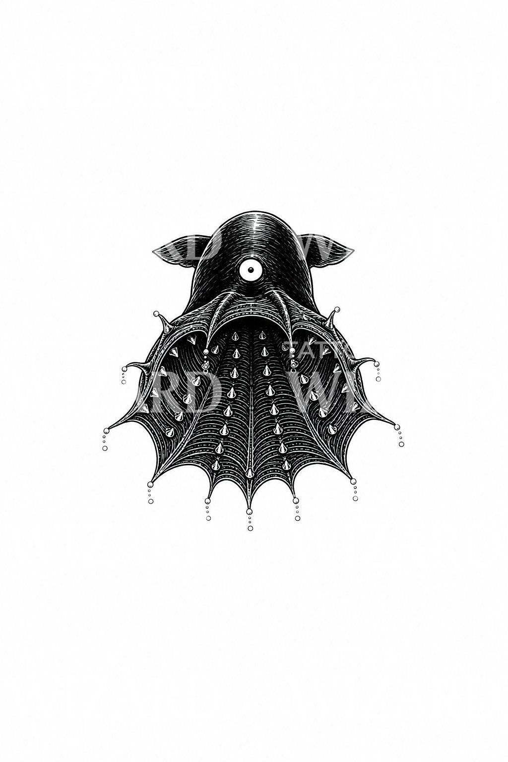 Design de tatuagem de lula-vampiro do mar profundo