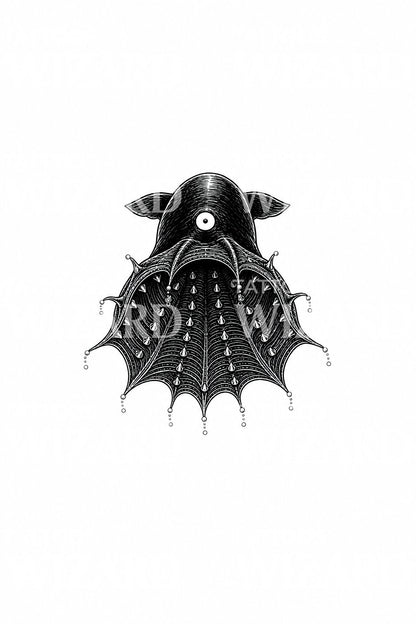 Design de tatuagem de lula-vampiro do mar profundo