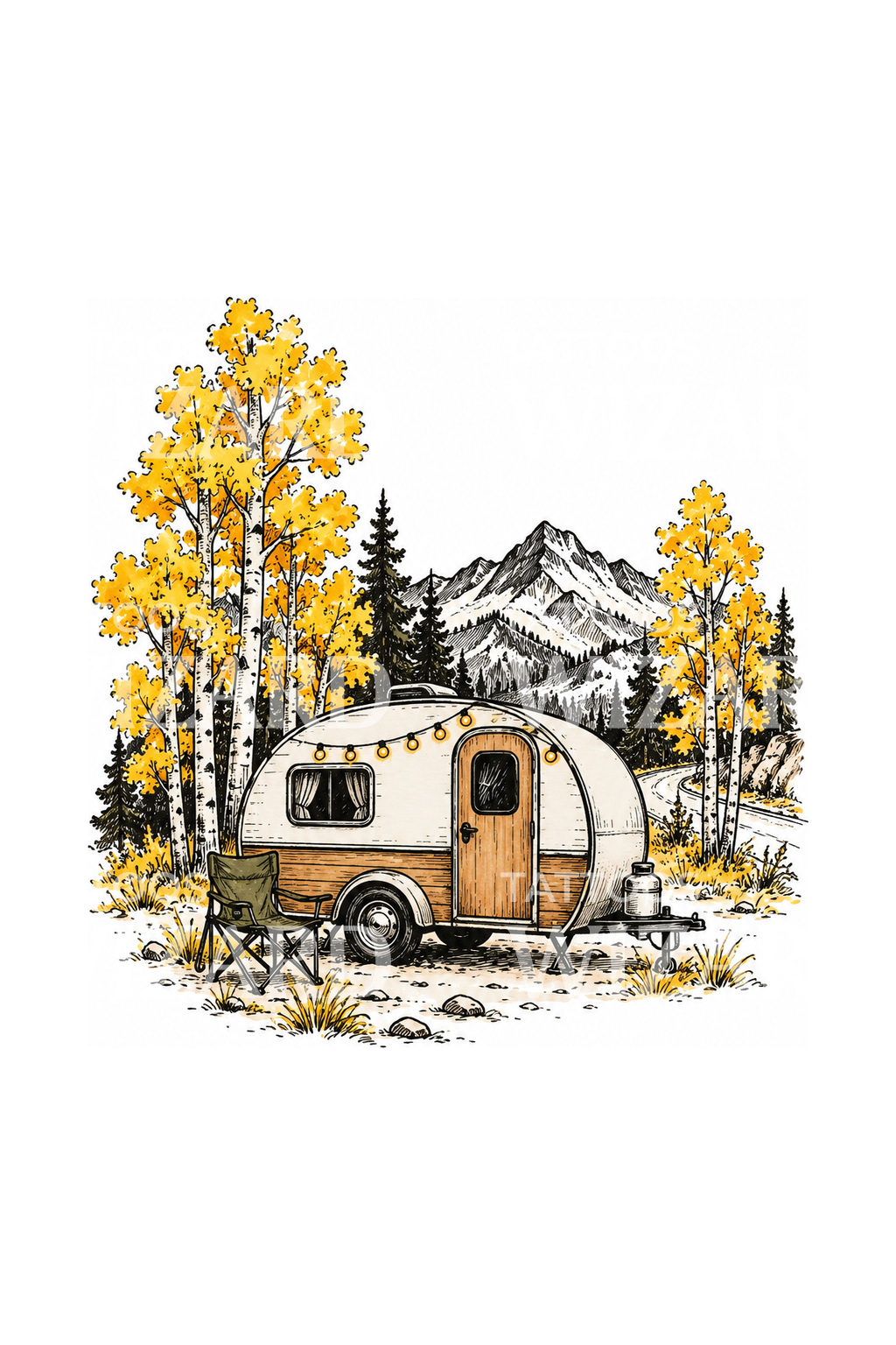 Vanlife-Teardrop-Caravan in Espen als Tattoo