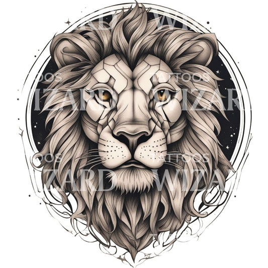Conception de tatouage de cercle animal néotraditionnel de lion