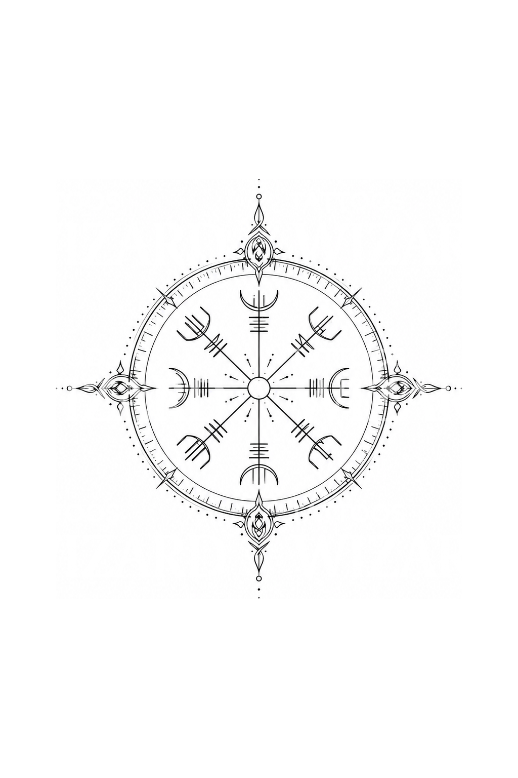 Vegvisir iránytűgyűrű fine line tetoválási ötlet