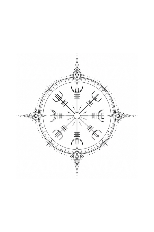 Nápad na tetování prstenu s kompasem Vegvísir ve stylu fine line