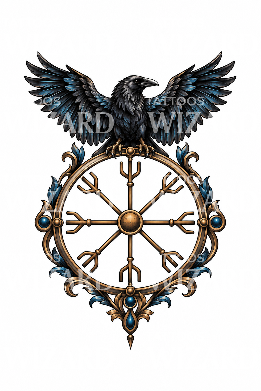 Tatouage de boussole Vegvisir avec corbeau