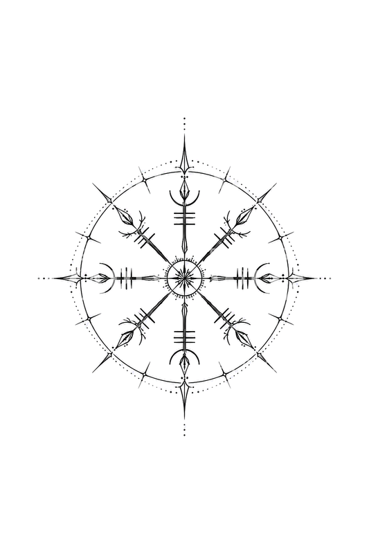 Vegvisir in Compass Rose Fine Line Tattoo