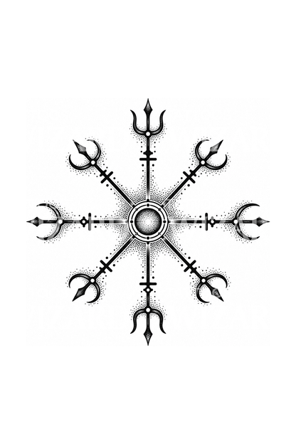 Vegvisir İlhamlı Sekiz Kollu Pusula Dotwork Dövmesi