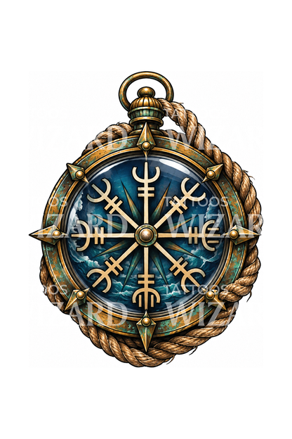 Vegvisir numa bússola náutica de latão, design de tatuagem