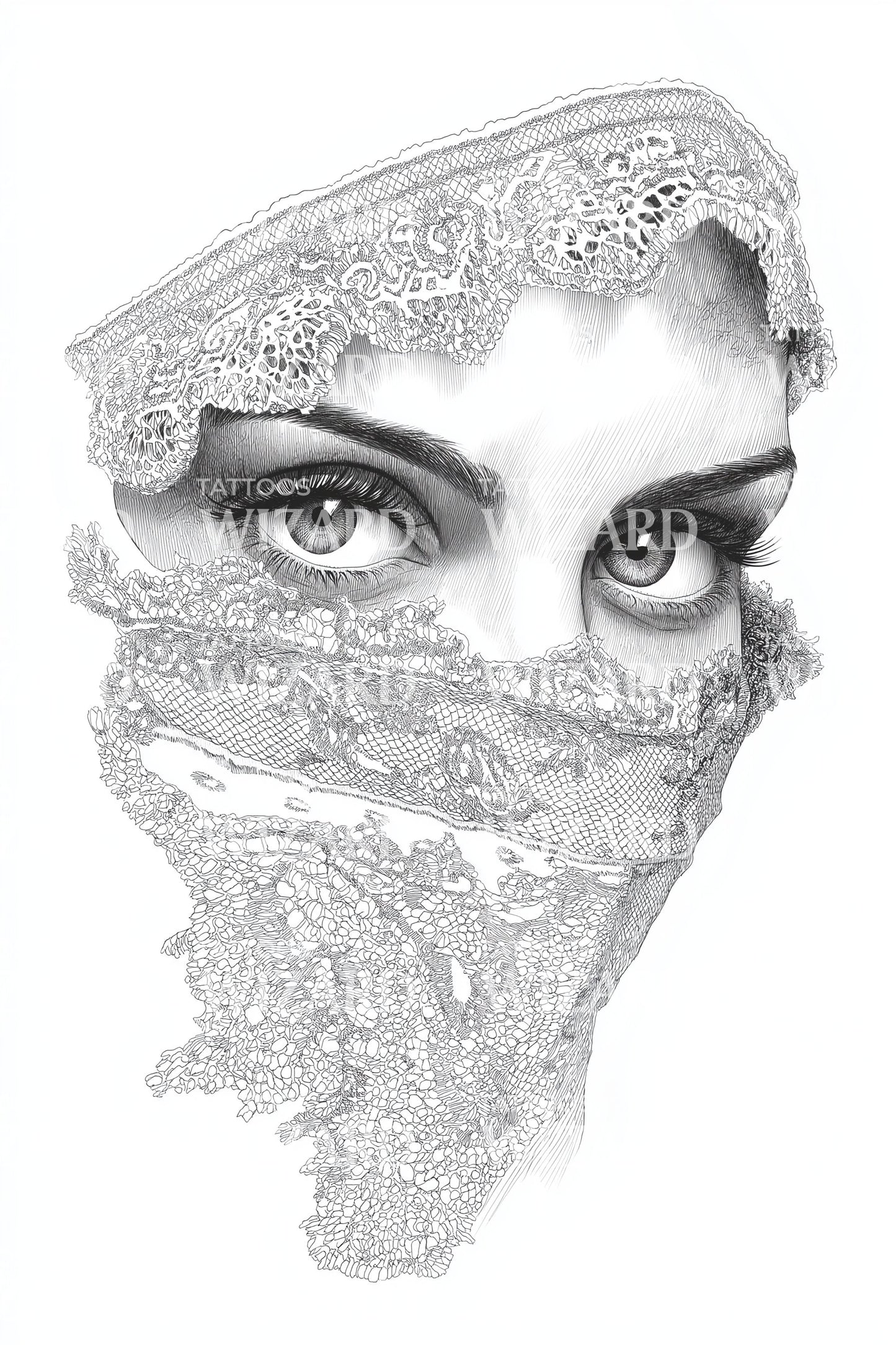 Veiled Eyes Lace Tattoo Design